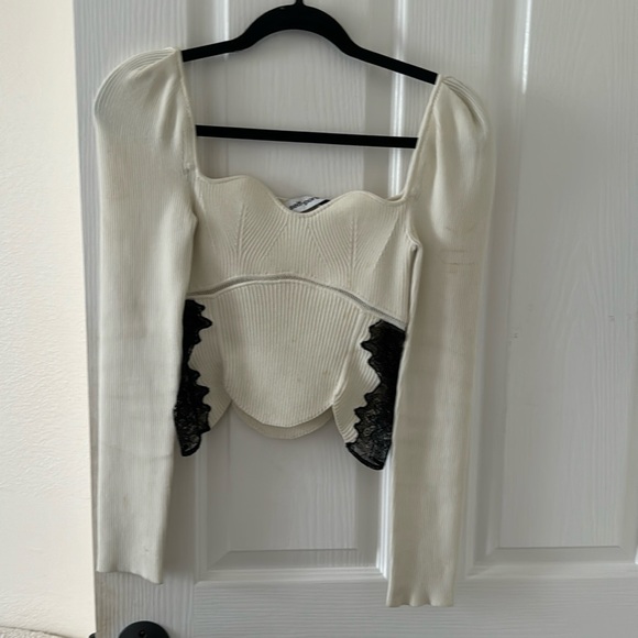 COPY - SELF-PORTRAIT
Lace-Trimmed Rib Knit Top - Picture 2 of 3